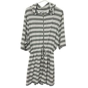 Venus Gray and‎ White Striped Swim Cover Up Hood size 2X